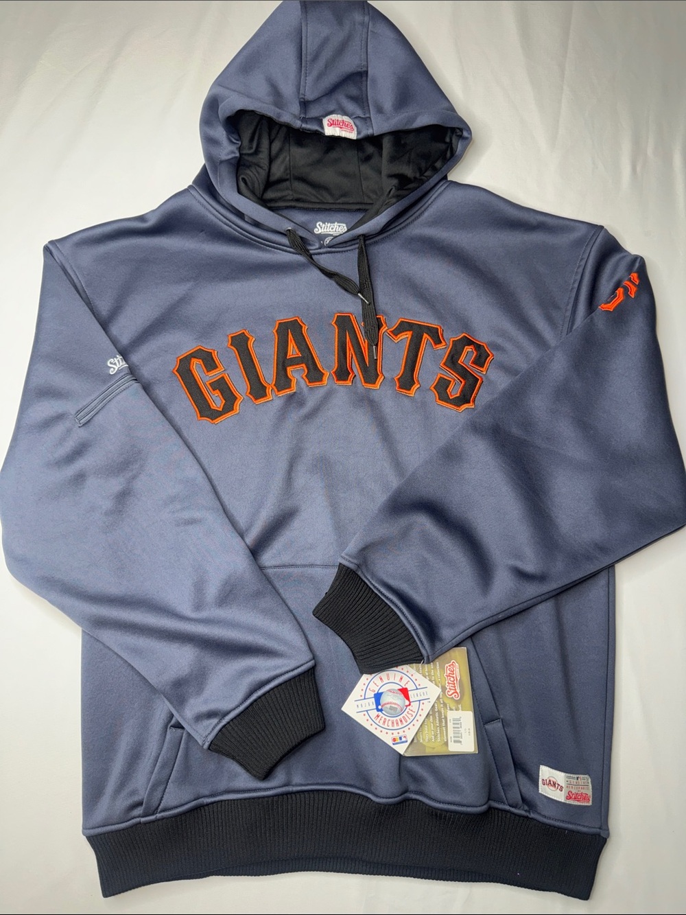 NWT SF Giants Stitches Hoodie Men's L Gray Orange MLB Pullover Sweatshirt